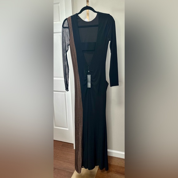 NWT Black Long Sleeve Formal Gown BCBGMAXAZRIA Rhinestone Evening - Picture 6 of 10
